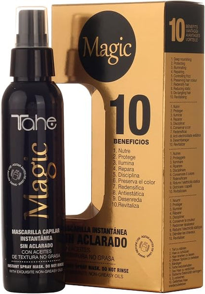 TAHE - Magic Mascarilla Instantánea Intensiva en Spray sin Aclarado 125ml - 10 Beneficios - Desenreda, Protege del Calor y del Sol - Cabello Seco