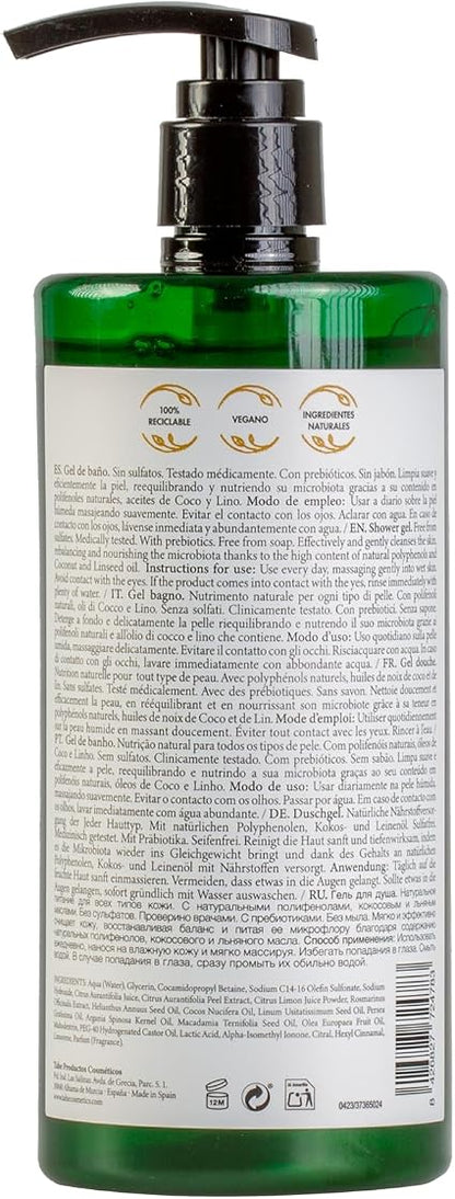 TAHE - Nature Gel de Baño sin Sulfatos con Polifenoles Naturales y Aceite de Coco y Lino 750ml - Limpia sin Resecar la Piel - Prebióticos Sin Jabó