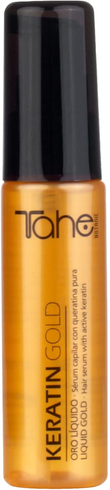 TAHE - Keratin Gold Sérum Capilar Oro Líquido con Queratina Pura, Células Madre Vegetales Activas y Aceite de Argán 30ml - Sella Puntas Abiertas