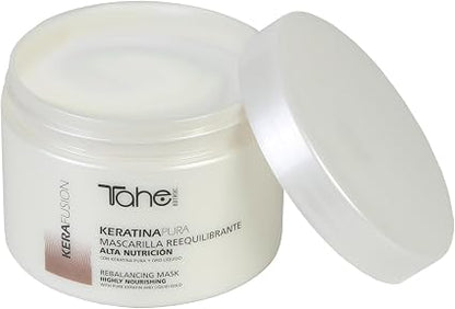 TAHE - Kerafusion Mascarilla Reequilibrante Queratina Pura 300 ml - Nutre, Repara y Controla el Encrespamiento - Cabello Seco y Post Alisado