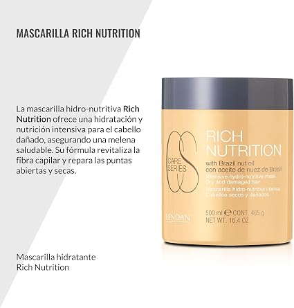 LENDAN - Rich Nutrition Mascarilla Hidronutritiva con Aceite de Nuez de Brasil 500 ml - Repara las Puntas Abiertas y Desenreda - Cabello Seco y Dañado