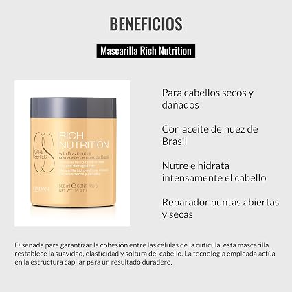 LENDAN - Rich Nutrition Mascarilla Hidronutritiva con Aceite de Nuez de Brasil 500 ml - Repara las Puntas Abiertas y Desenreda - Cabello Seco y Dañado