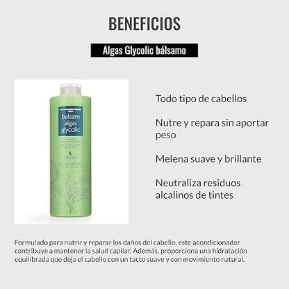 LENDAN - Algas Glycolic Bálsamo Acondicionador Instantáneo Ácido Glicólico y Algas Marinas 1000ml - Normaliza pH tras Tintes y Alisados - Desenreda