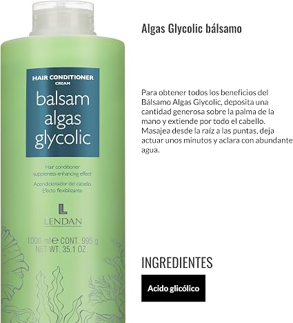 LENDAN - Algas Glycolic Bálsamo Acondicionador Instantáneo Ácido Glicólico y Algas Marinas 1000ml - Normaliza pH tras Tintes y Alisados - Desenreda