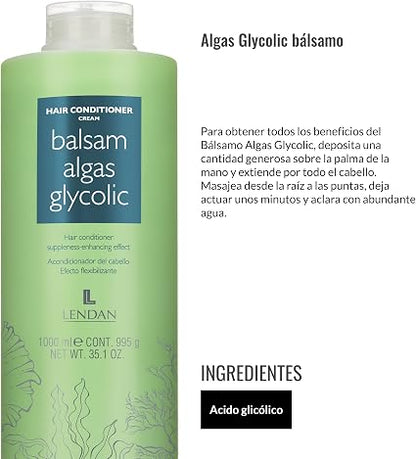 LENDAN - Algas Glycolic Bálsamo Acondicionador Instantáneo Ácido Glicólico y Algas Marinas 1000ml - Normaliza pH tras Tintes y Alisados - Desenreda