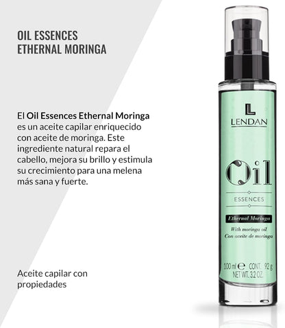 LENDAN - Oil Essences Ethernal Moringa Aceite Capilar 100ml - Sella las Puntas y Controla el Encrespamiento - Filtro UV, Brillo y Nutrición Profunda