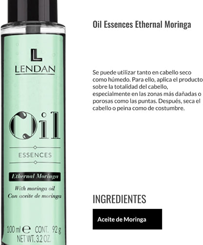 LENDAN - Oil Essences Ethernal Moringa Aceite Capilar 100ml - Sella las Puntas y Controla el Encrespamiento - Filtro UV, Brillo y Nutrición Profunda