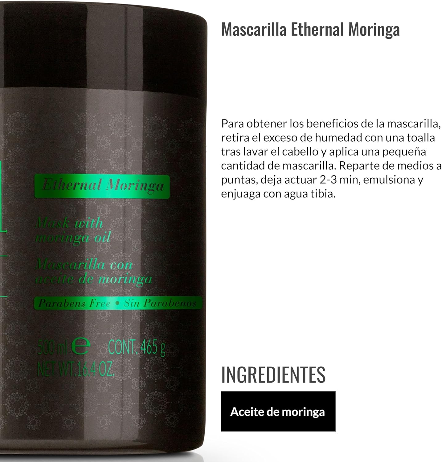 LENDAN - Ethernal Moringa Mascarilla Hidratante y Reparadora con Aceite de Moringa 500 ml - Nutre y Fortalece el Cabello Castigado - Efecto Antiedad