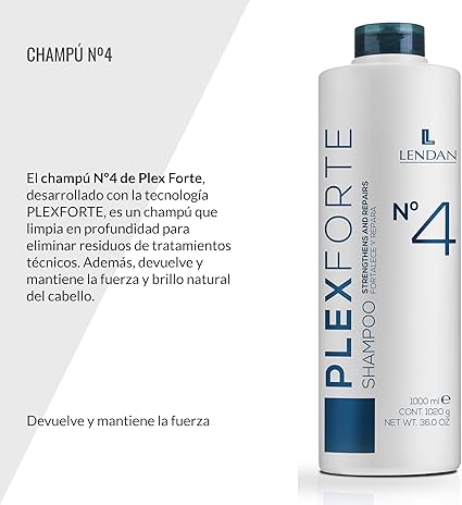 LENDAN - Plex Forte Nº4 Champú Reparador y Fortalecedor 1000 ml - Elimina Restos del Tinte y Normaliza el pH - Cabello Dañado, Teñido y Decolorado