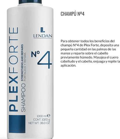 LENDAN - Plex Forte Nº4 Champú Reparador y Fortalecedor 1000 ml - Elimina Restos del Tinte y Normaliza el pH - Cabello Dañado, Teñido y Decolorado