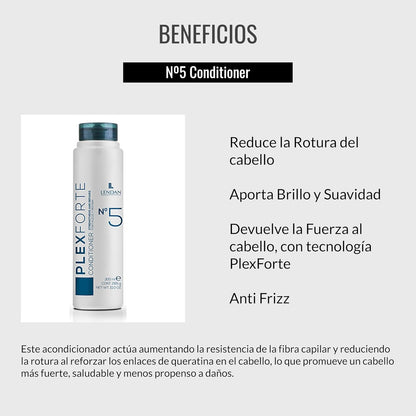 LENDAN - Plex Forte Nº5 Conditioner Acondicionador en Crema 300 ml - Reduce la Rotura y Devuelve la Fuerza - Brillo y Suavidad sin Apelmazar