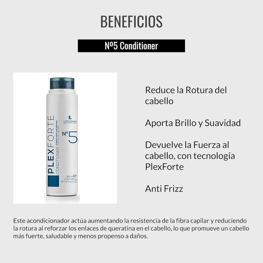 LENDAN - Plex Forte Nº5 Conditioner Acondicionador en Crema 300 ml - Reduce la Rotura y Devuelve la Fuerza - Brillo y Suavidad sin Apelmazar