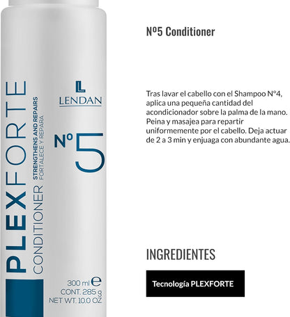 LENDAN - Plex Forte Nº5 Conditioner Acondicionador en Crema 300 ml - Reduce la Rotura y Devuelve la Fuerza - Brillo y Suavidad sin Apelmazar