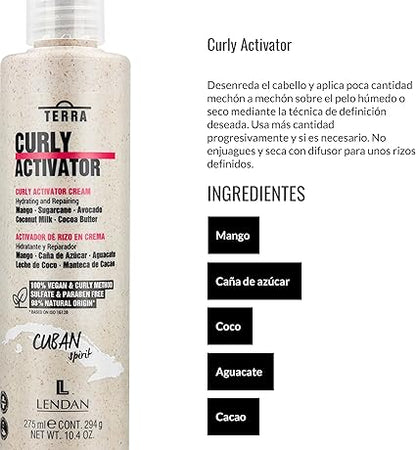LENDAN - Terra Curly Activator Activador de Rizos en Crema sin Aclarado 275 ml - Método Curly, Define sin Apelmazar - Mango, Aguacate y Cacao