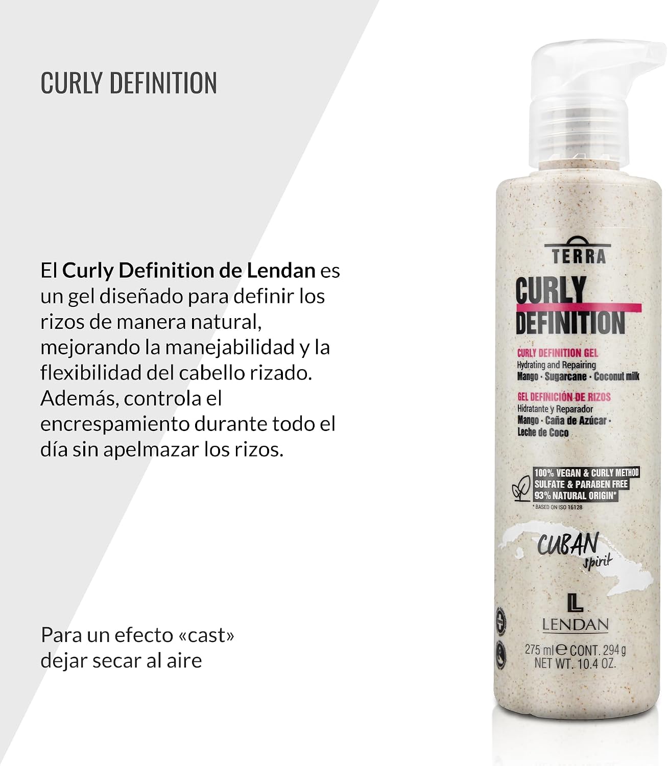 LENDAN - Terra Curly Definition Gel Definidor de Rizos Método Curly 275 ml - Define sin Apelmazar ni Encrespar - Mango, Caña de Azúcar y Coco