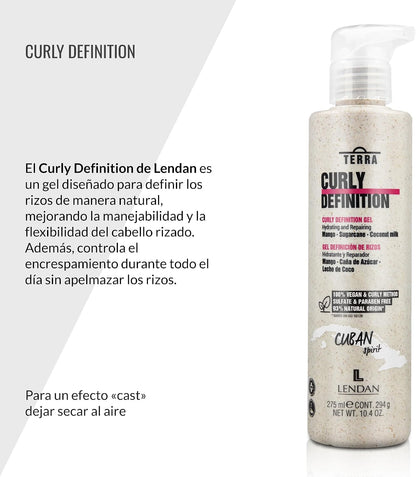 LENDAN - Terra Curly Definition Gel Definidor de Rizos Método Curly 275 ml - Define sin Apelmazar ni Encrespar - Mango, Caña de Azúcar y Coco