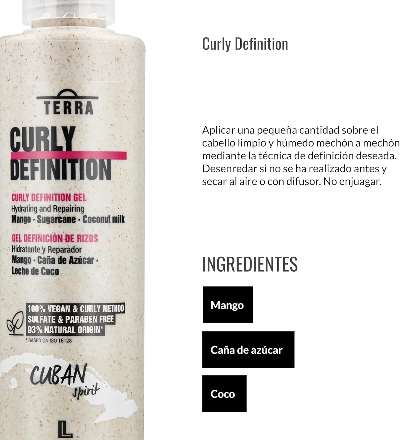 LENDAN - Terra Curly Definition Gel Definidor de Rizos Método Curly 275 ml - Define sin Apelmazar ni Encrespar - Mango, Caña de Azúcar y Coco