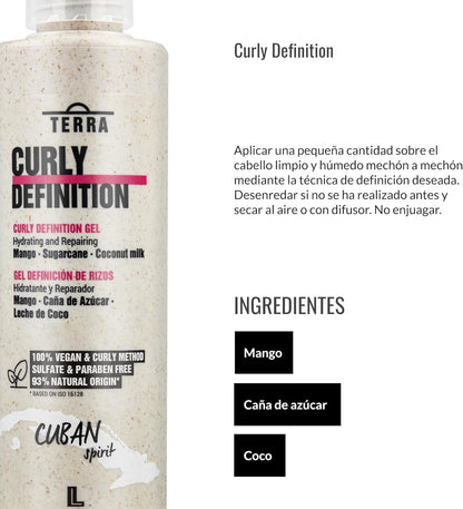 LENDAN - Terra Curly Definition Gel Definidor de Rizos Método Curly 275 ml - Define sin Apelmazar ni Encrespar - Mango, Caña de Azúcar y Coco