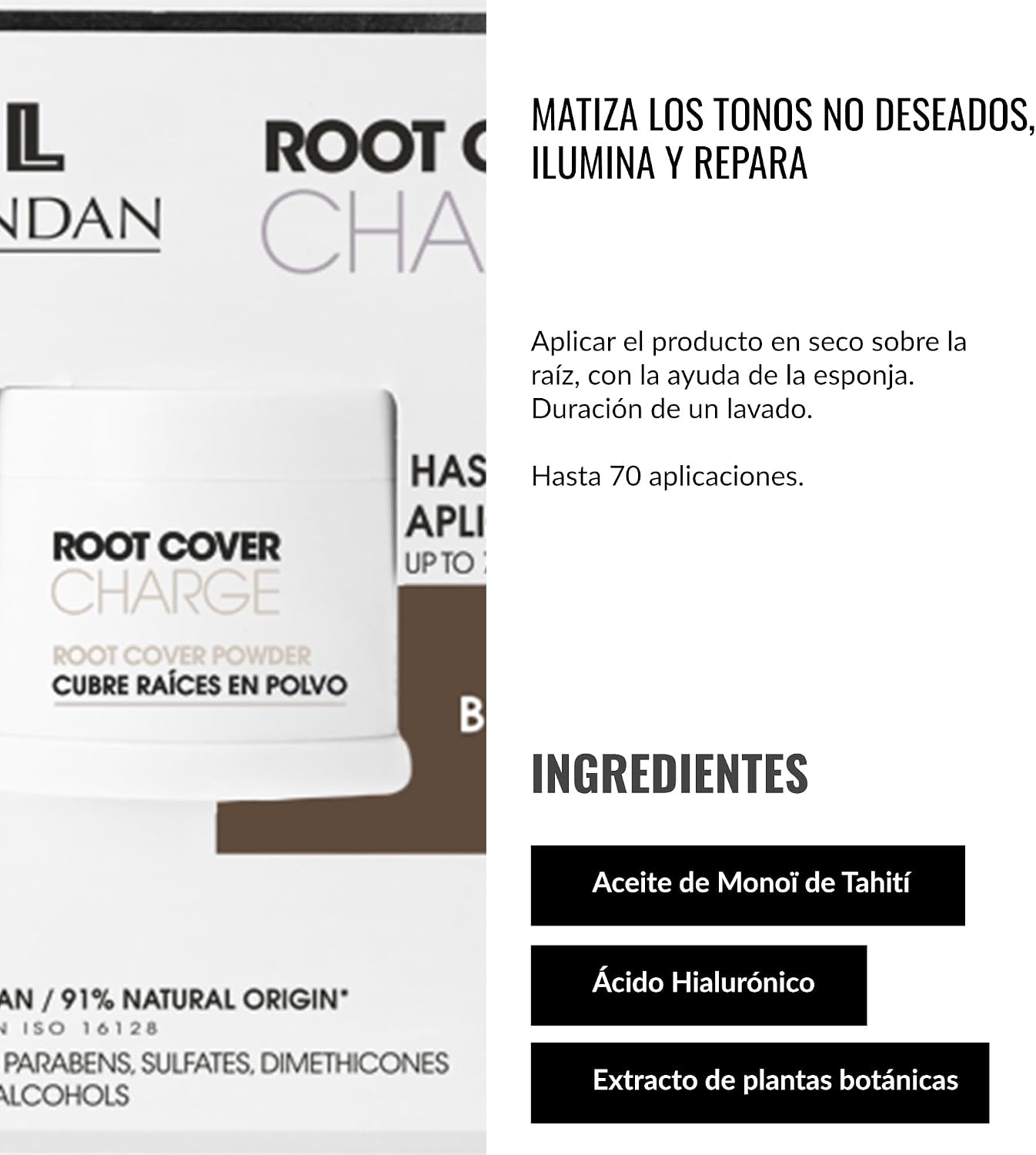 LENDAN - Root Cover Charge Cubre Raíces y Canas en Polvo Mineral Castaño 4 g - Cobertura Instantánea que Resiste la Humedad - Hasta 70 Aplicaciones