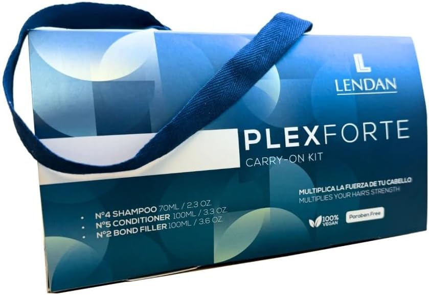 LENDAN - Plex Forte Carry-On Kit Champú Nº4 70 ml, Acondicionador Nº5 100 ml y Bond Filler Nº2 100 ml - Tamaño Viaje Apto para Equipaje de Mano