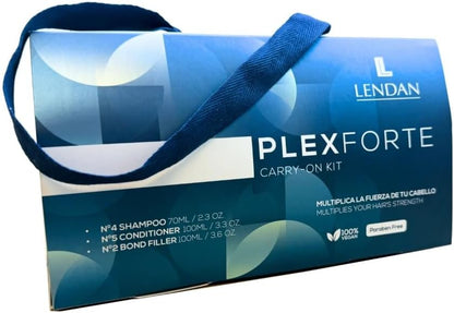 LENDAN - Plex Forte Carry-On Kit Champú Nº4 70 ml, Acondicionador Nº5 100 ml y Bond Filler Nº2 100 ml - Tamaño Viaje Apto para Equipaje de Mano