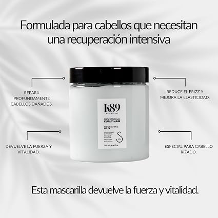 K89 - Professional Curly Hair Nourishing Mask Mascarilla Nutritiva con Argán, Coco y Aguacate 500 ml - Nutre el Rizo Dañado y Poroso - Método Curly