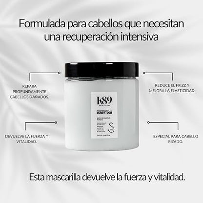 K89 - Professional Curly Hair Nourishing Mask Mascarilla Nutritiva con Argán, Coco y Aguacate 500 ml - Nutre el Rizo Dañado y Poroso - Método Curly