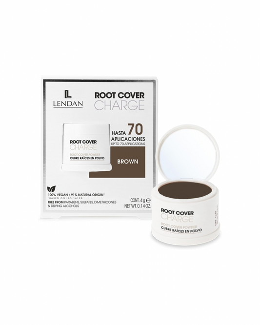 LENDAN - Root Cover Charge Cubre Raíces y Canas en Polvo Mineral 4 g - Color Castaño - Cobertura Instantánea y Natural - Absorbe la Grasa de la Raíz - sin Sulfatos ni Parabenos