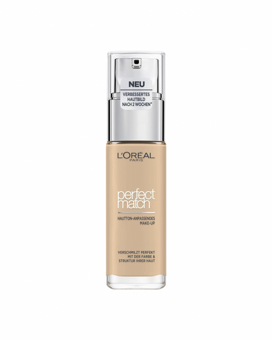 L'ORÉAL PARIS - Perfect Match Base de Maquillaje Superdifuminable Tono N1.5 Lino 30 ml - Efecto Segunda Piel y Cobertura Media Modulable - con Ácido Hialurónico y 24 h de Hidratación - Acabado Natural, Vegana y sin Perfume