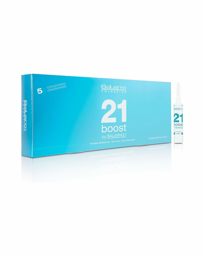 SALERM 21 - Boost Ampollas Reparadoras Concentradas con Proteína de Seda y Provitamina B5 8 x 13 ml - Fórmula 5 Veces Más Concentrada - Antipolución
