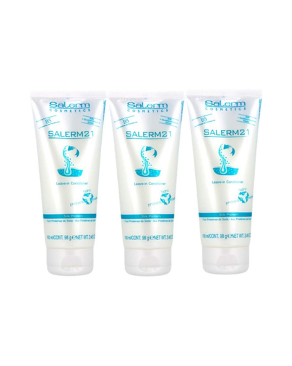 SALERM 21 - Silk Protein Acondicionador y Mascarilla sin Aclarado con Proteína de Seda y B5 100ml (Pack 3) - Protege del Sol, Cloro y Salitre