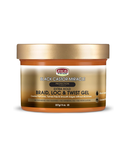 African Pride Black Castor Miracle Braid, Loc & Twist Gel 8 oz