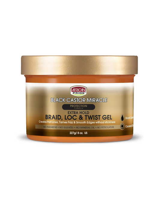 African Pride Black Castor Miracle Braid, Loc & Twist Gel 8 oz