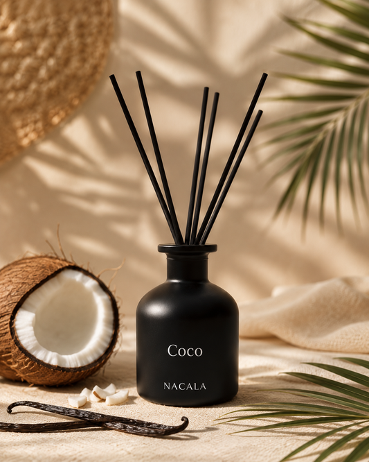 Ambientador Mikado Coco NACALA 150ml | Varillas de ratán para hogar, baño y recepción | Aroma de coco de larga duración, 1-2 meses
