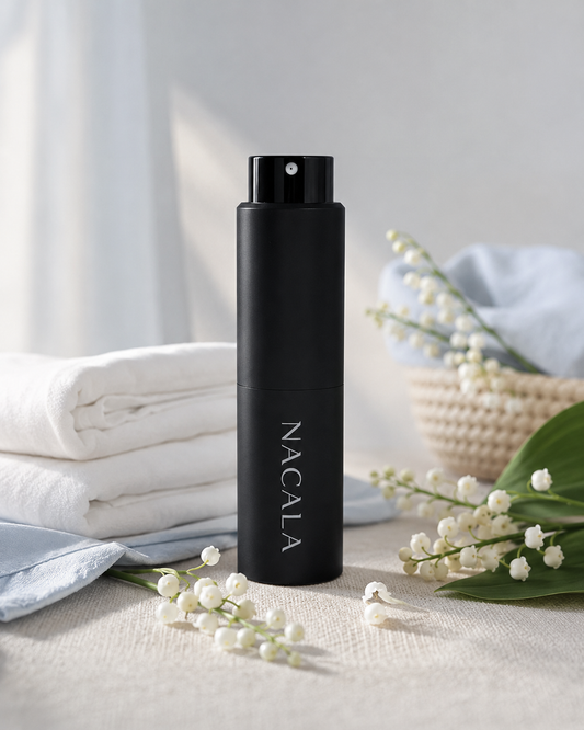 Ambientador de Coche Ropa Limpia NACALA 20ml | Frasco de aluminio recargable | Aroma a ropa recién lavada para coche y espacios pequeños