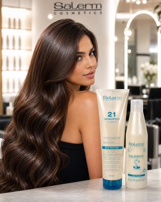 SALERM 21 - Pack Champú Ácido Hialurónico 300ml y Acondicionador sin Aclarado Silk Protein 250ml - Rutina Hidratante Reparadora Cabello Seco y Dañado