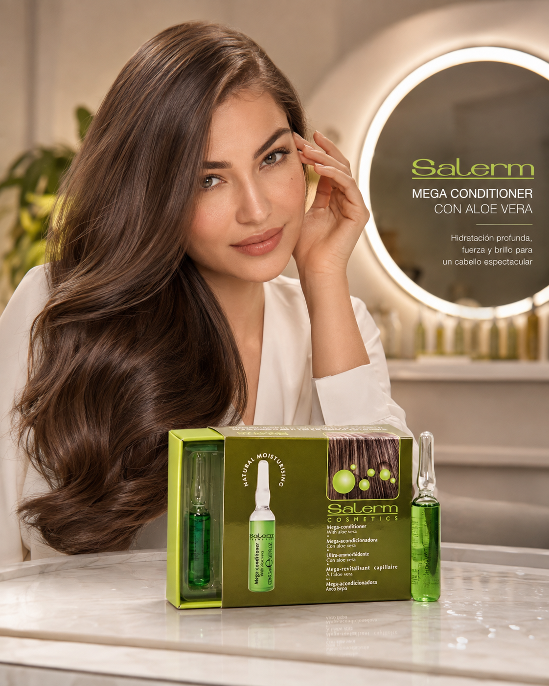 SALERM - Mega Acondicionadora Ampollas Reestructurantes con Queratina y Aloe Vera 12 x 5 ml - Hidratación Profunda para Cabello Seco y Maltratado