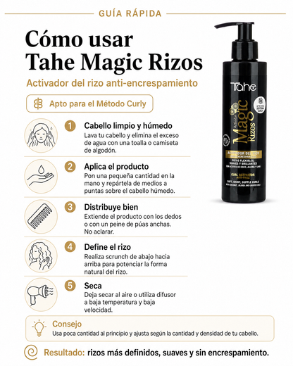 TAHE - Magic Rizos Activador de Rizos Método Curly 200 y 500 ml - Antiencrespamiento, Define e Hidrata sin Apelmazar - Sin Siliconas, Vegano