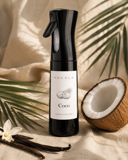 Ambientador Spray Coco NACALA 300ml | 500-1.000 pulverizaciones | Aroma de coco para hogar, hoteles, clínicas, barberías y oficinas