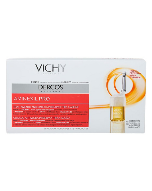Vichy Aminexil PRO Mujer – Tratamiento Anticaída Triple Acción – 18 Viales Monodosis