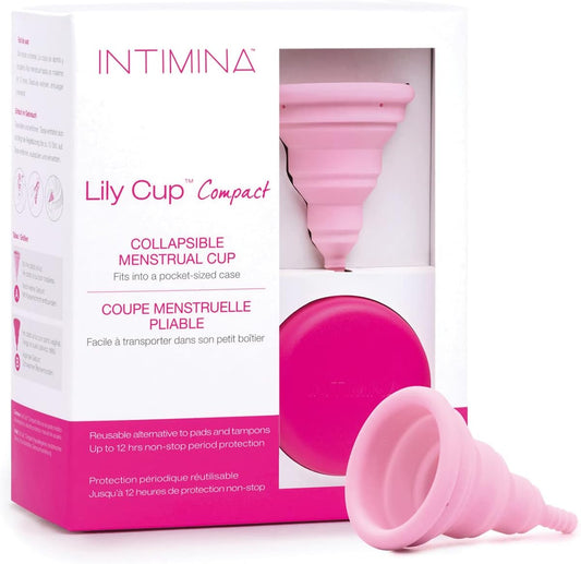 INTIMINA - Lily Cup Compact Copa Menstrual Plegable Talla A y B - Se Pliega y Cabe en su Estuche, Ideal para Viajar - 10 Horas, Silicona Médica