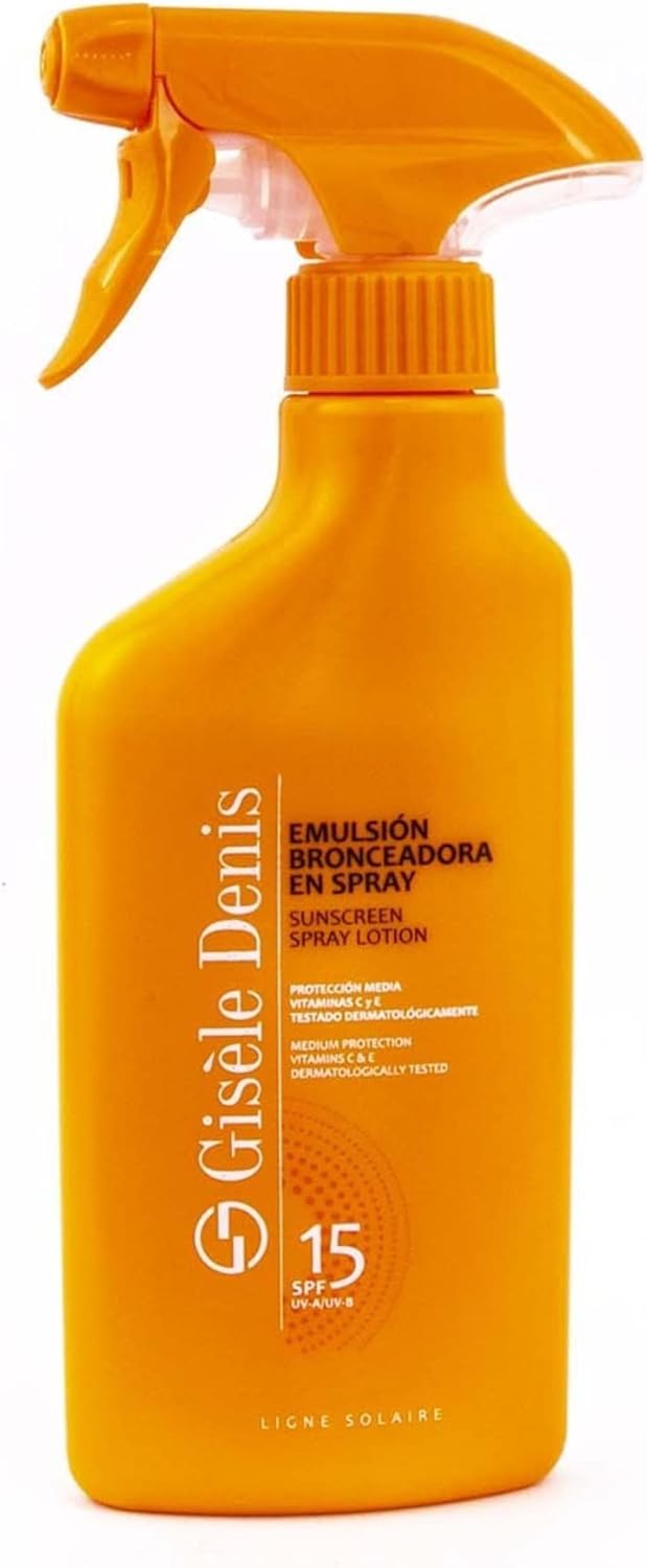 GISÈLE DENIS - Protector Solar en Spray, 300 ml, Protección FPS15, Emulsión Bronceadora, Cuidado de Piel, Crema Solar, Hidrata la Piel, Resistente al Agua, para Uso Diario, Previene Manchas y Arrugas