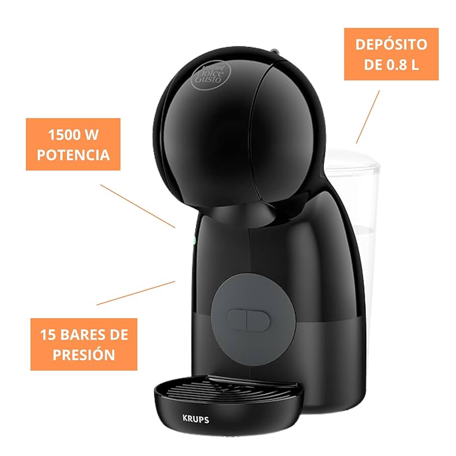 Krups Nescafé Dolce Gusto Piccolo XS - Cafetera cápsulas, 1500 W potencia, depósito de 0.8 L, monodosis multibebidas frías y calientes, manual, compacta, negro y gris
