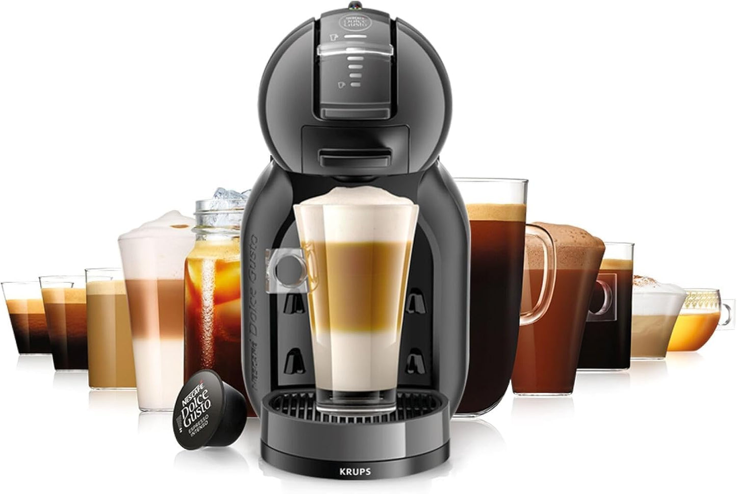 Krups Nescafé Dolce Gusto Mini Me Cafetera, capacidad 0.8 L, bebidas frías o calientes, Play&Select, Thermoblock, 35 tipos café, Negra, KP1238