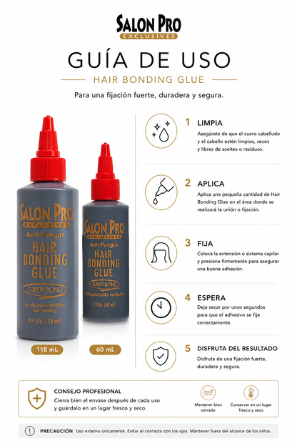 SALON PRO - Pegamento Capilar Negro y Transparente 60 y 118 ml - Fijación Extra Fuerte en 30 Segundos - Extensiones, Trenzas y Pelucas - Anti-Fungus