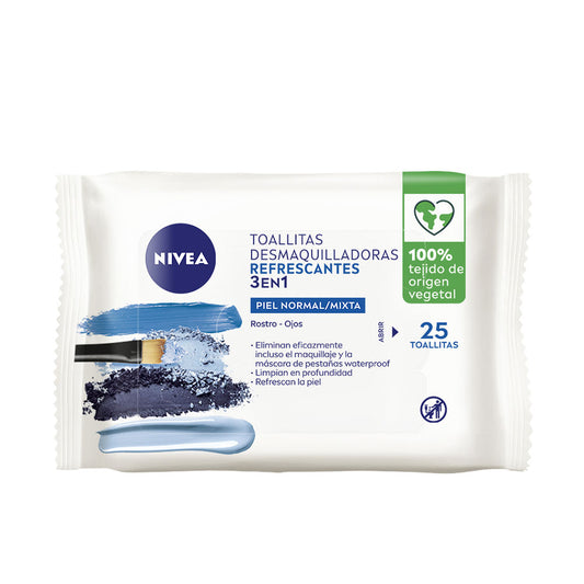 NIVEA - Cosmética Facial - TOALLITAS DESMAQUILLADORAS refrescantes 3 en 1 25 u