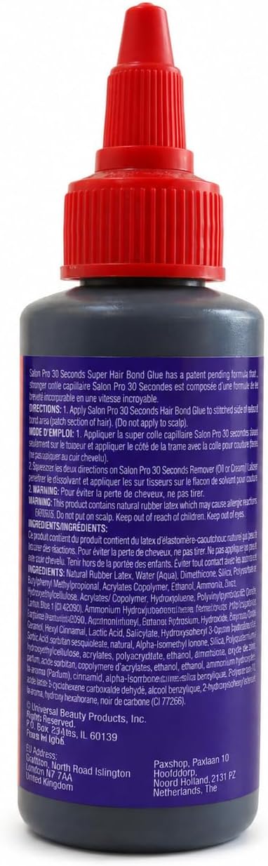SALON PRO - 30 Sec Super Hair Bond Glue Pegamento para Extensiones y Pelucas 60 ml - Fijación Perfecta en 30 Segundos - Cabello Natural y Sintético