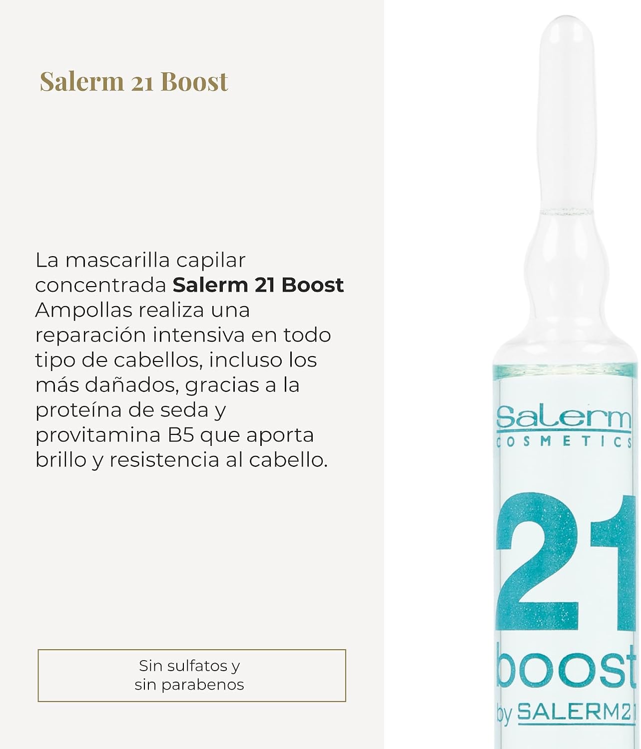 SALERM 21 - Boost Ampollas Reparadoras Concentradas con Proteína de Seda y Provitamina B5 8 x 13 ml - Fórmula 5 Veces Más Concentrada - Antipolución