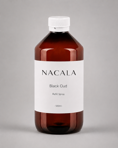Ambientador NACALA - Black Oud (Spray, Coche o Mikado) - Aroma Amaderado Especiado con Pachulí - Fragancia de Lujo para Despachos, Oficinas y Hoteles