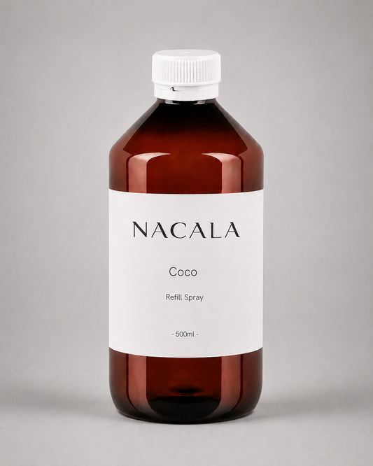 Ambientador de Coche Coco NACALA 20ml | Frasco de aluminio recargable | Aroma de coco para coche, armario y espacios pequeños